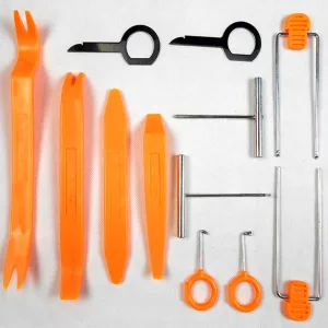 Outil Pour l’enlèvement et l’installation professionnelle de la radio/audio stéréo de voiture, kit comprenant 12 outils distincts.